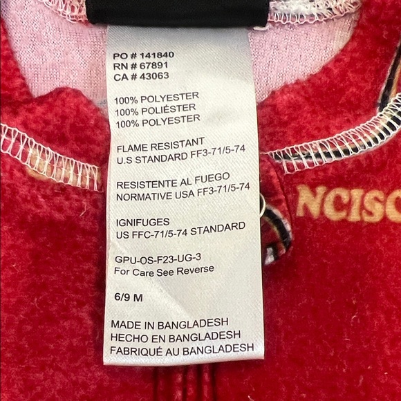 San Francisco 49ers NFL Red Kids Footed Pajamas Size 6/9M - Picture 4 of 8